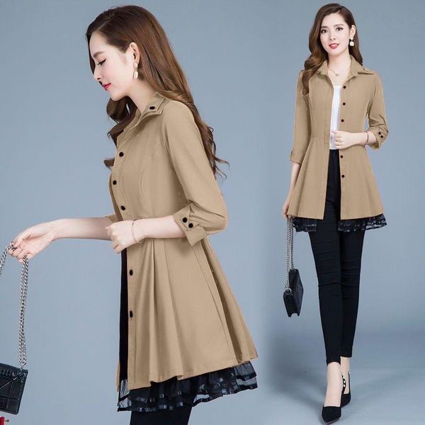 

women's trench coats spring autumn coat women clothes loose single breasted thin medium-long windbreaker slim-fit openwork female, Tan;black