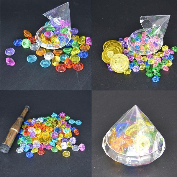 

party favor treasure hunting box children retro plastic toy gold coins and pirate gems home decor birthday