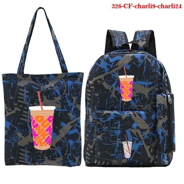 

backpack for women men charli d'amelio canvas student mochilas teenagers boys girl school bags+pen bag+tote 3pcs/set bookbag