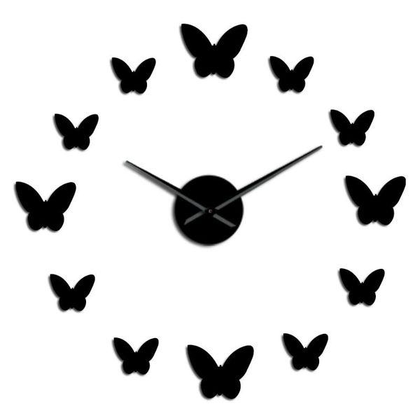 

acrylic frameless diy mute big 3d mirror wall clock butterfly living room bedroom home decoration time clocks