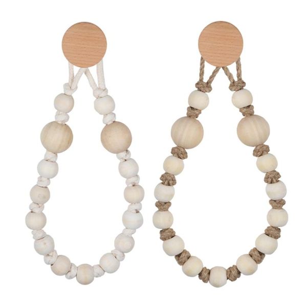 

toilet paper holders nail-nordic towel hanging rope woven cotton wooden beads holder home decor