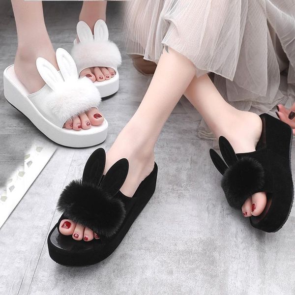 

slippers 2021 flat-bottomed thick bottom drag joker female summer fashion cute outside wearing mao, Black
