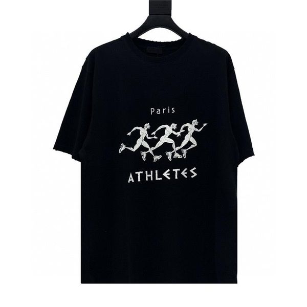 

famous designer men's tee short-sleeved round neck distressed wash runner print summer black blue s-xl size, White;black