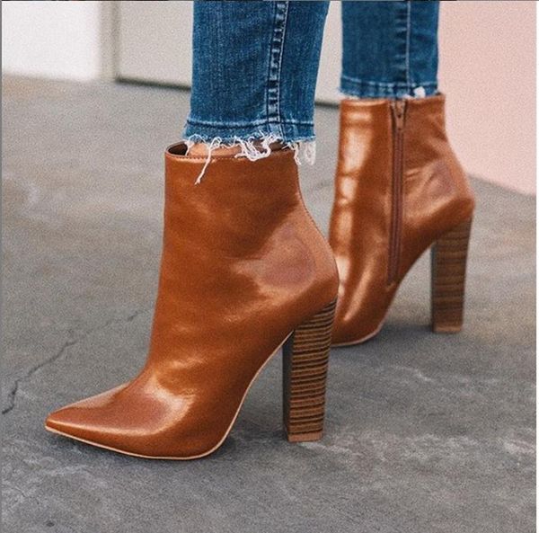 

boots short booties shoe women ankle high heels warm vintage pointed toe shoes woman chaussures femme zapatos mujer sapato nh372, Black