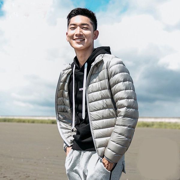 

down autumn winter men short ultra light 90% white duck jacket male down coat plus size hooded thin warm parka outwear, Black
