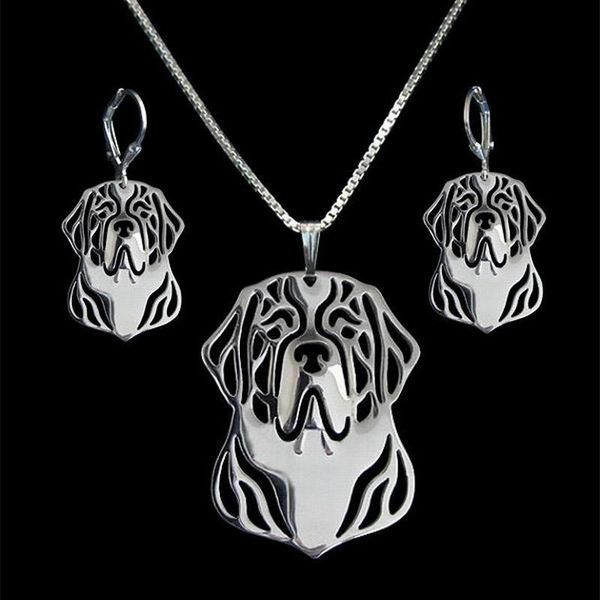 

earrings & necklace women st. bernard jewelry set lovers pet dog, Silver
