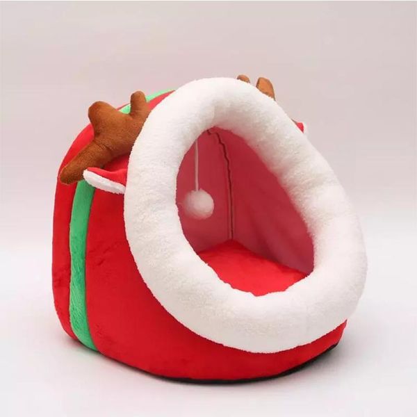 

cat beds & furniture christmas wagyu semi-closed washable kennel nest plush pet