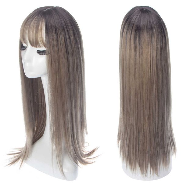 

qi bangs temperament long straight hair chemical fiber matte high temperature silk natural simulation women's wig, Black