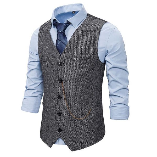 

men's vests 2021 high-end brand herringbone woolen cloth formal business suit vest wedding dress single breasted men clothing, Black;white