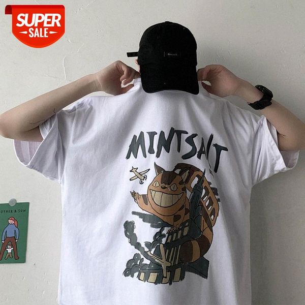 

short-sleeved t-shirt men's casual loose half-sleeved japanese large size hong kong romantic couple five-point sleeves #mo7t, White;black