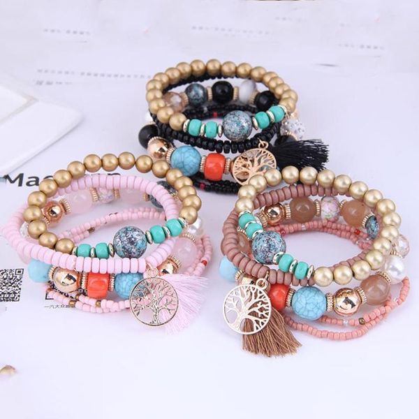 

charm bracelets bohemia beaded for women candy color tree tassel vintage boho multilayer party jewelry 2021, Golden;silver