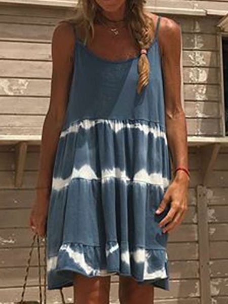 

2020 spring and summer women's dress tie dyed sling splicing solid color four colors, Black;gray