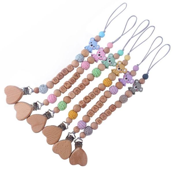 

pacifiers# silicone pacifier chaintooth glue anti-lost chain baby wood beads letter cute cartoon animal clip