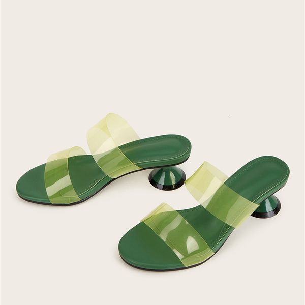 

slippers summer fashion strange heel pvc green jelly transparent strap ladies outside open toe women dress shoe 2yj1, Black