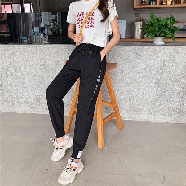 

women's pants & capris 2021 women casual sport streetwear running jogging loose femme trousers soft bottoms long sports fitness mujer #, Black;white