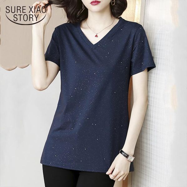 

women's t-shirt plus size v-neck women loose short sleeve tshirt 2021 cotton solid simple slim summer lady clothing 10136, White