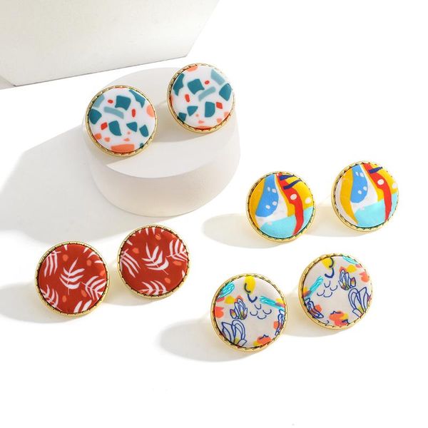 

stud aensoa design polymer clay round print earring for women girl lovely cute small geometric earrings boho jewelry, Golden;silver