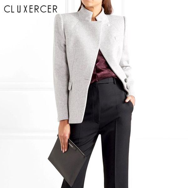 

women's jackets women spring autumn wool coat 2021 gray elegant standing collar ol long sleeve slim jacket female casaco feminino, Black;brown