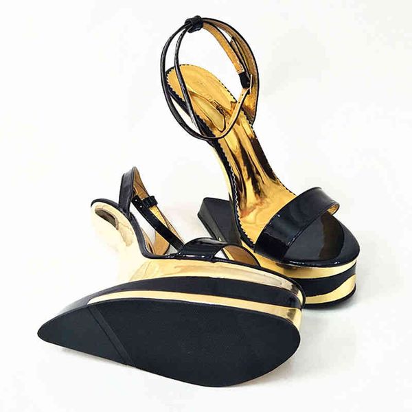 

sandals women shoes 2021 individual character no heel banquet high-heel fashion platform model show wedges apt8, Black