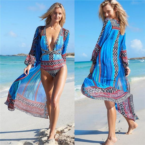 

saida de praia 2021 cover up bikini pareo swimwear coverup plus size tunics sarong swimming suit for women sun blue print women's, White;black