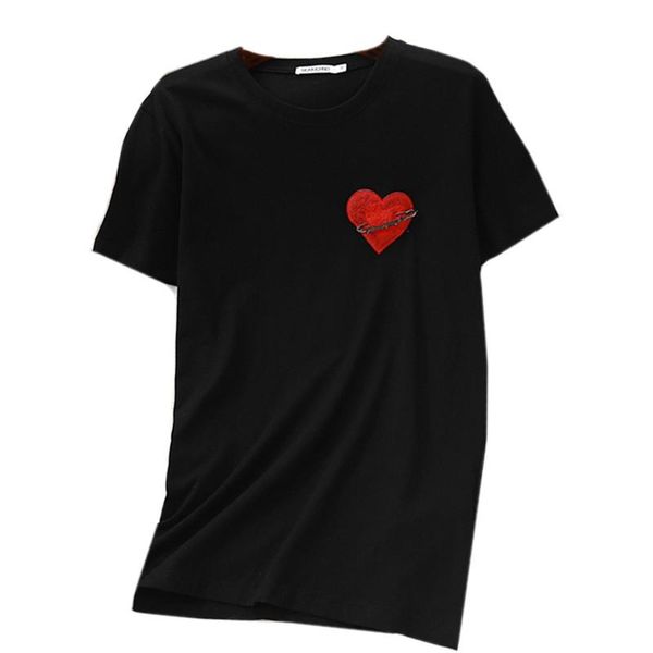 

women's t-shirt who wears beautiful cotton embroidery stirs girl's heart harajuku long t shirt women summer black tees, White