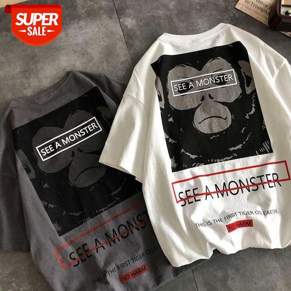 

orangutan print short-sleeved shirt men's loose half-sleeved t-shirt #sg8c, White;black