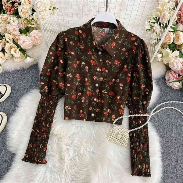 

style retro floral shirt autumn puff sleeve long women gx1465 210507, White