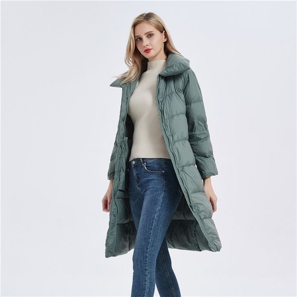 

new down jacket women's middle and long knee lapel thickened bread slim fashion sleeve coat, Black