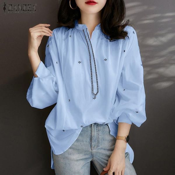 

women's blouses & shirts zanzea women embroidery shirt spring long sleeve blouse elegant 2021 casual female fashion blusas work chemis, White