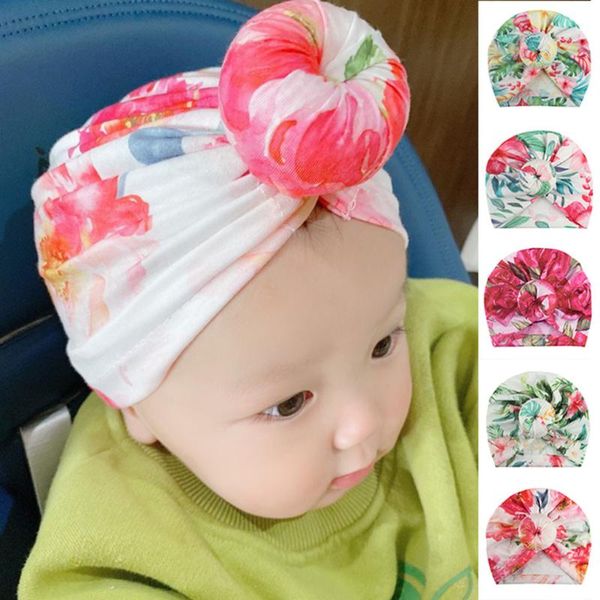 

toddler kids baby boy girl floral print knotted hat beanie headwear stretch turban knot head wrap hairband gifts accessories#60 caps & hats, Yellow