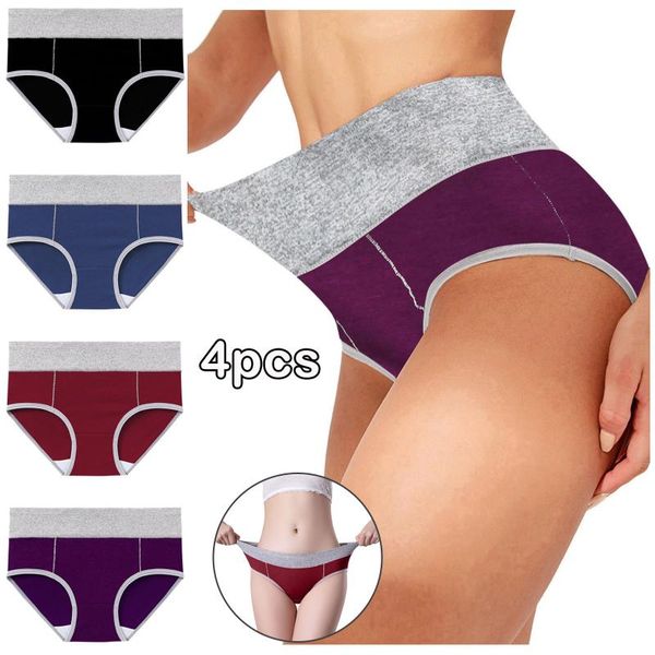 

women's panties pack of 4 women solid color patchwork briefs underwear knickers bikini u, Black;pink