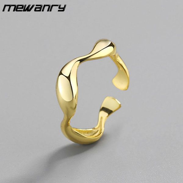 

cluster rings mewanry 925 sterling silver fashion irregular wave pattern glossy open ring for women party jewelry gifts wholesale, Golden;silver