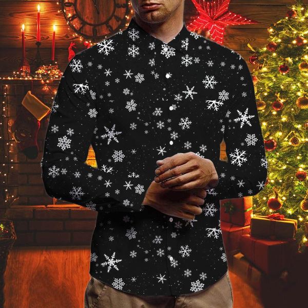 

men's casual shirts fashion autumn winter christmas printed vintage clothes long sleeve blouse social free, White;black