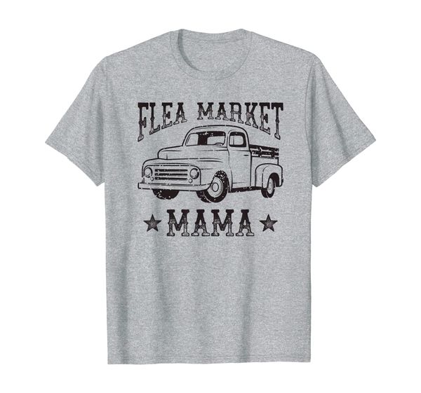 

flea market mama cute vintage truck t-shirt, White;black