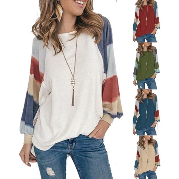 

new round neck watercolor balloon sleeve long sleeve top, White