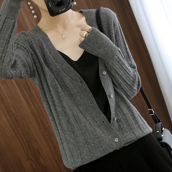 

women's knits & tees cashmere sweater 2021 autumn and winter v-neck cardigan casual knitted jacket to keep warm, White