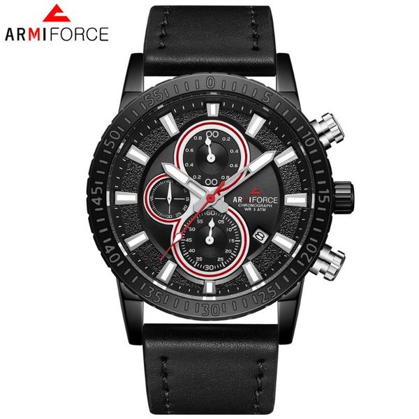 

wristwatches armiforce man quartz leather military watch casual analog luminous watches men chronograph auto date wristwatch relogios af8003, Slivery;brown
