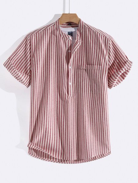 

men 1pc striped pocket shirt c8mq#, White;black