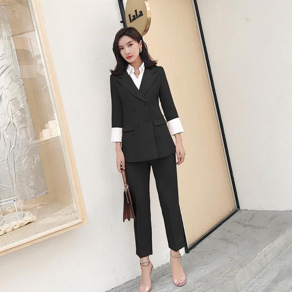

women's suits & blazers women suit fashion slim business office ol jacket set formal blazer + pants feminino female, White;black
