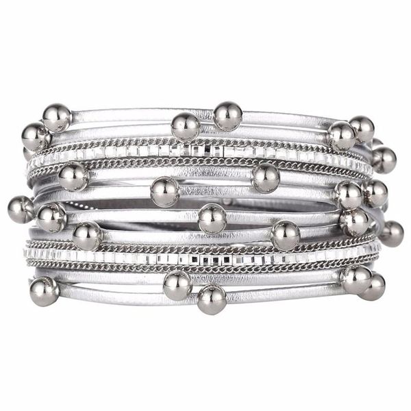 

link, chain fashion alloy magnetic clasp multi-layer leather bracelet braided wrap handmade jewelry for women girl gift, Black