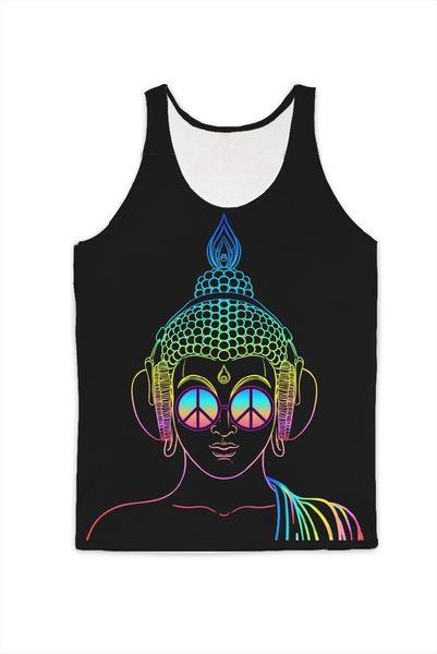 

real american us size peace trippy buddha hippie 3d sublimation print tank plus 4xl 6xl, White;black