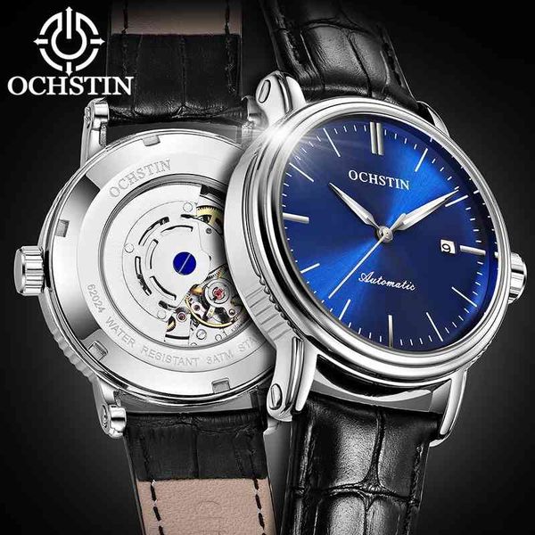 

swiss augusten high grade automatic men's waterproof leather business mechanical watch, Slivery;brown