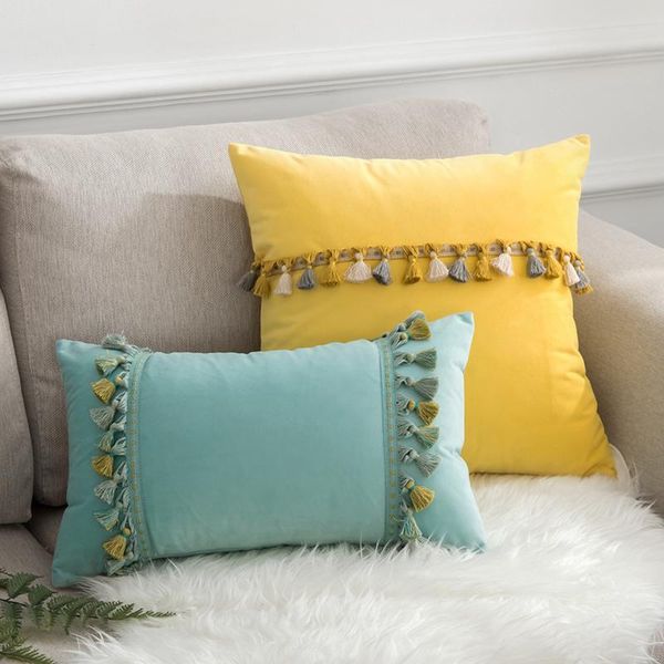 

45x45/50x30/55x55plain velvet tassel back cushion pillowcase sofa lumbar pillow case cover decorative throw cushion/decorative
