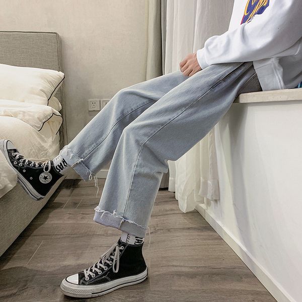

men's jeans summer loose straight pants men's korean all-match jeans thin light-colored pendent wide-leg 00ob, Blue