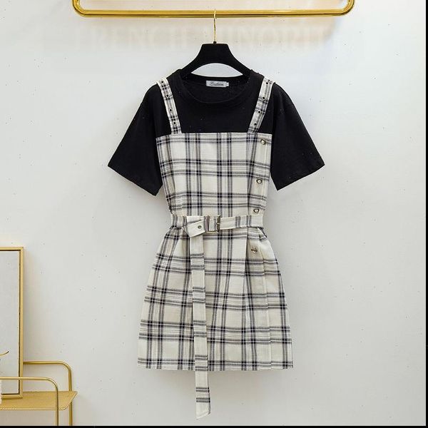 

casual striped patchwork 2 womens dresses pieces sets summer student girl a line korean sweet short women with belt, Black;gray