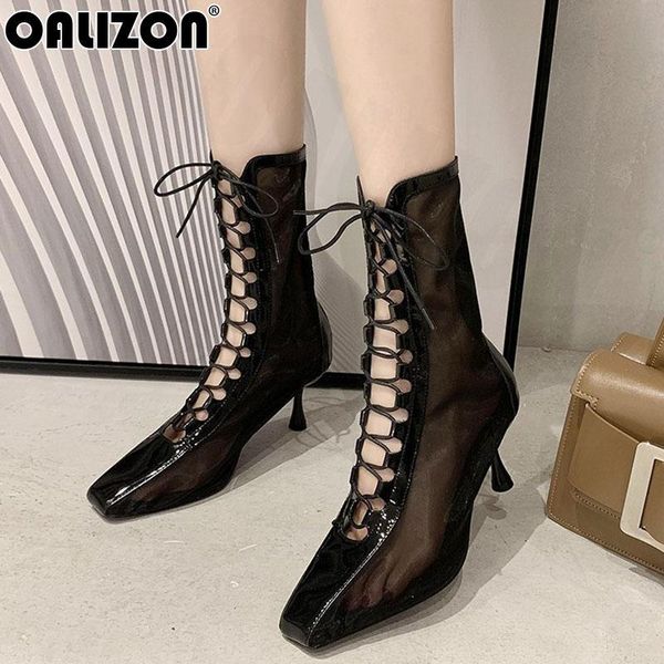 

women summer fashion high stiletto heels sandals boots shoes lacing hollow mesh air breathable bottine, Black