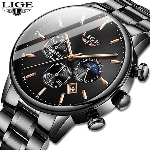 

wristwatches relojes lige 2021 watch men fashion sport quartz clock mens watches business waterproof relogio masculino, Slivery;brown
