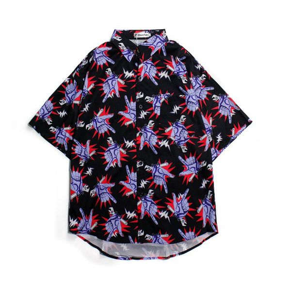 

women's blouses & shirts summer youth trend women shirt korean vintage harajuku bf style personality hip-hop full flower gesture printi, White