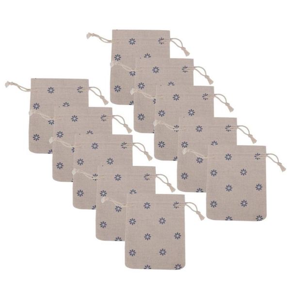 

gift wrap 10pcs blue flower linen jute sack jewelry pouch drawstring bags wedding