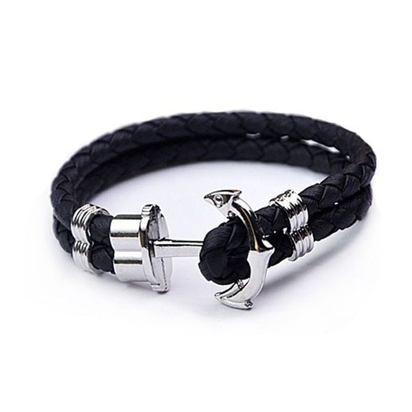 

hand catenary j simple creative fashion men's boat anchor leather rope lovers bracelet accessories, Black
